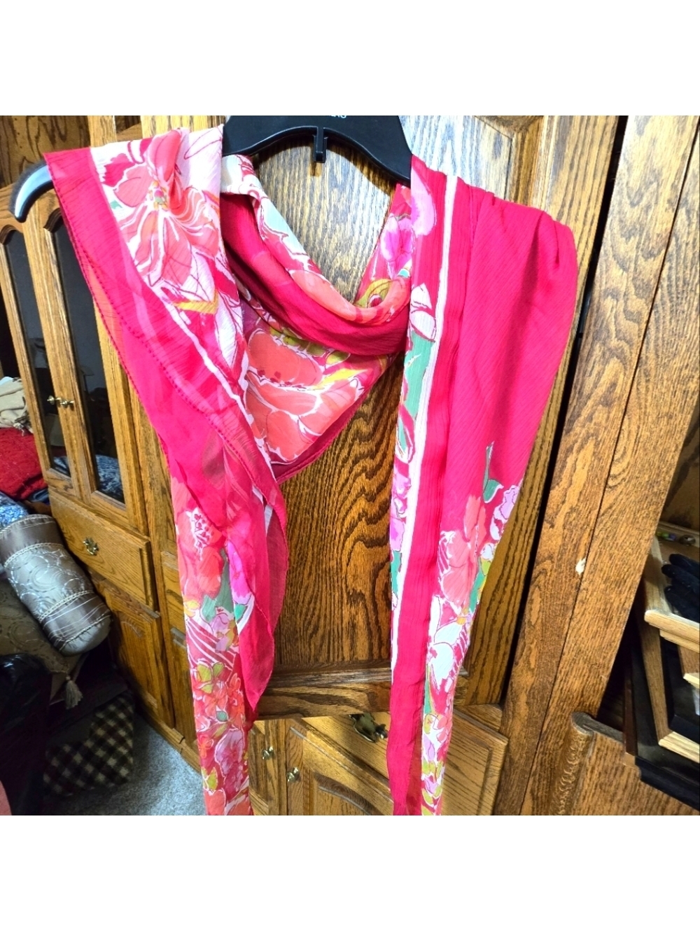 Pink Floral Scarf 100% Polyester